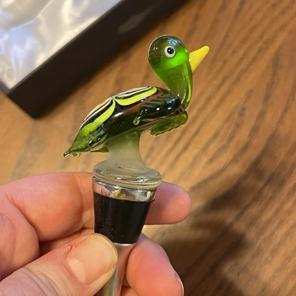 Art Glass Turtle Wine Bottle Stopper Colorful Murano Style Barware Decor Coastal
